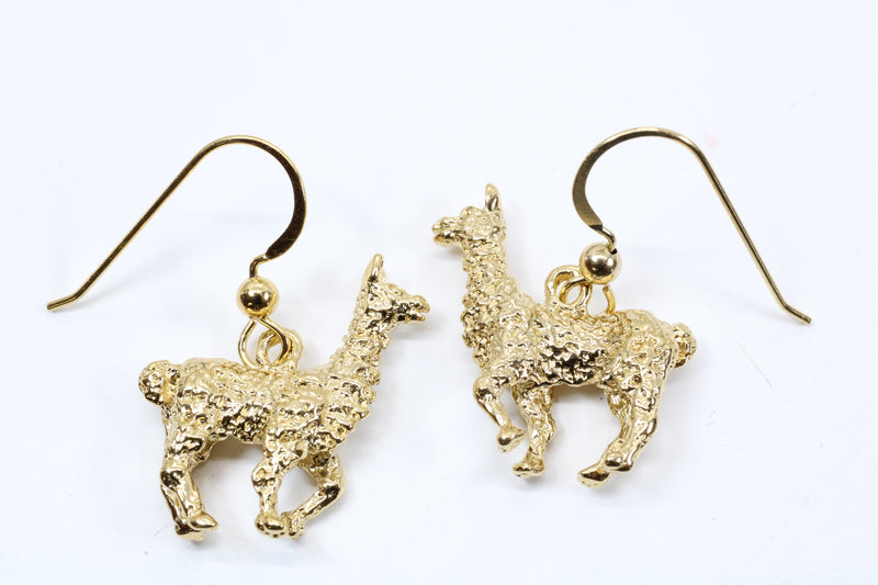 Gold Alpaca Earrings for her with large 3-D 14kt Gold Vermeil Alpacas