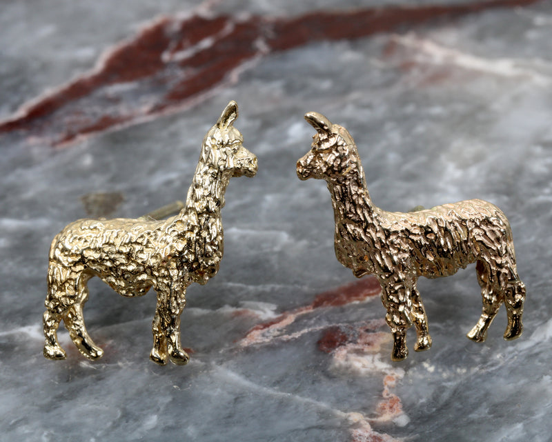 Gold Suri Alpaca Earrings for Her made in solid 14kt yellow gold