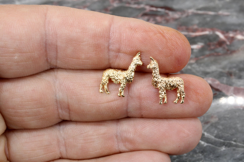 Gold Suri Alpaca Earrings for Her made in solid 14kt yellow gold