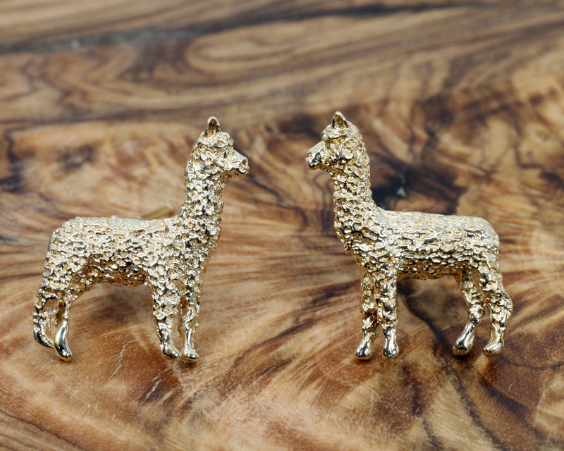 Alpaca Stud Post Earrings made in solid 14kt Gold For Her