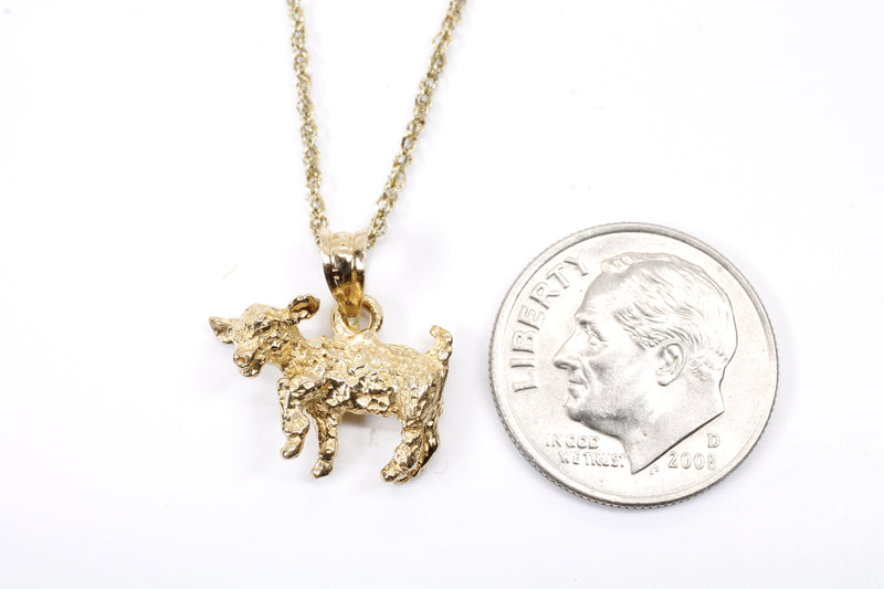 Gold Baby Goat Necklace with a 3-D Solid 14kt Gold Playful Goat