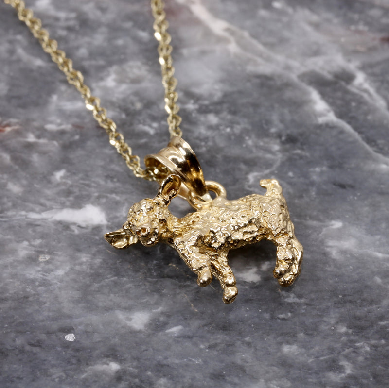 Gold Baby Goat Necklace with a 3-D Solid 14kt Gold Playful Goat