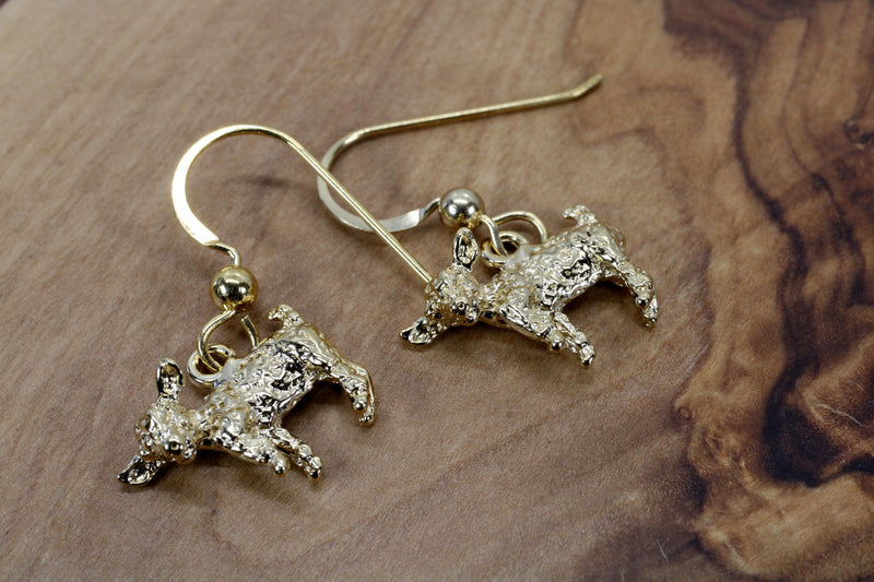 Gold Baby Goat Dangle Earrings with a 3-D 14kt Gold Vermeil Playful Goats