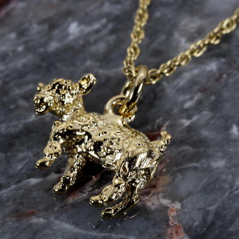 Gold Baby Goat Necklace with a 3-D 14kt Gold Vermeil Playful Goat