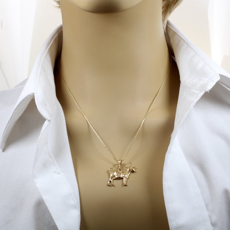 Large Goat Necklace in Solid 14kt Gold for Goat Lover Gift for her