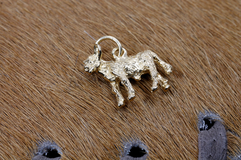 Gold Calf Charm made in solid 14kt yellow gold with 3D Calf