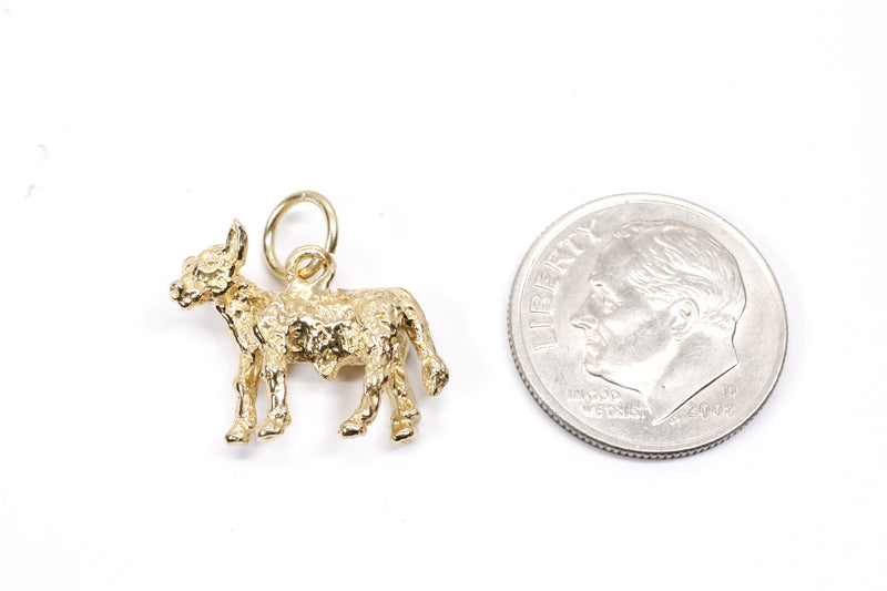 Gold Calf Charm made in solid 14kt yellow gold with 3D Calf