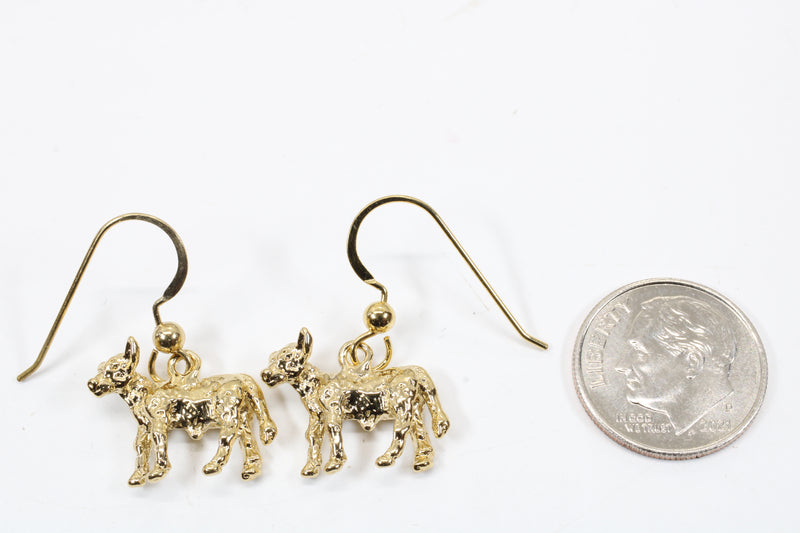 Gold Calf Earrings with Solid 14kt Gold Calves dangling on French wire
