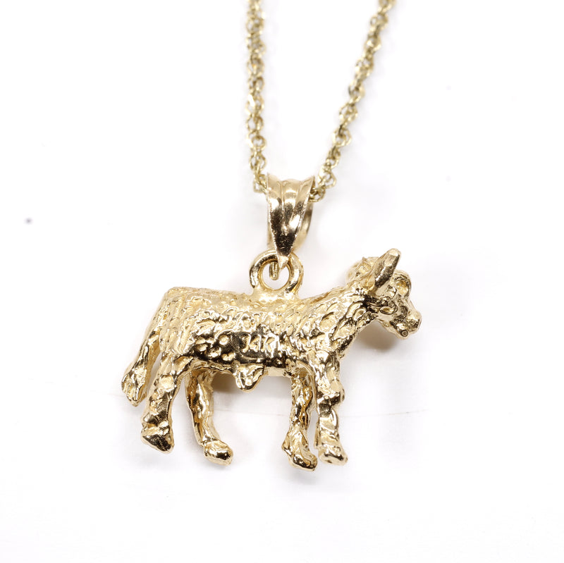 Gold Calf Necklace made in solid 14kt yellow gold with 3D Calf