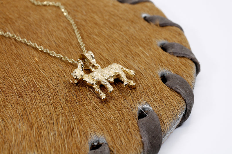 Gold Calf Necklace made in solid 14kt yellow gold with 3D Calf