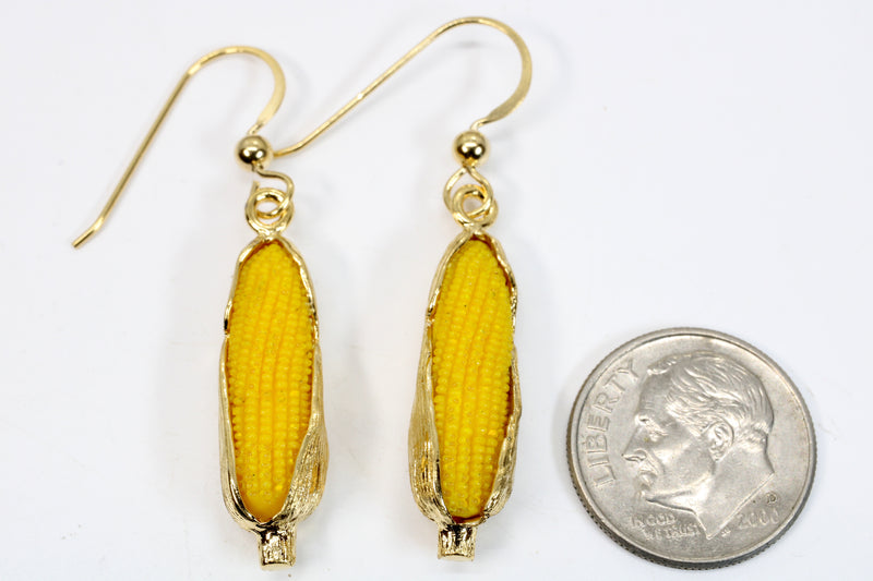 Large 14kt Gold Vermeil Corn Dangle Earrings with Yellow Cob