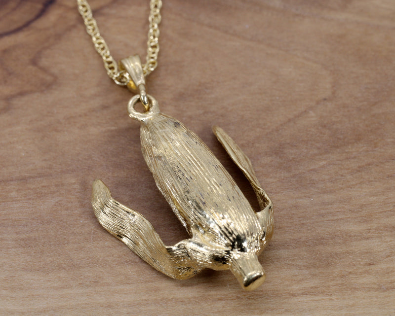 Diamond Filled Gold Corn Cob Necklace in 14kt gold