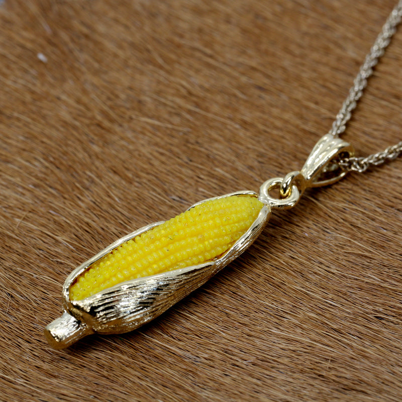 Large 14kt Gold Vermeil Corn Necklace with Yellow Cob