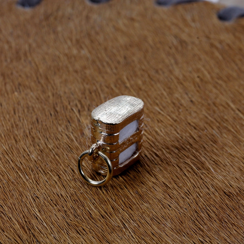 Gold Cotton Bale Charm with Real Cotton in solid 14kt Gold
