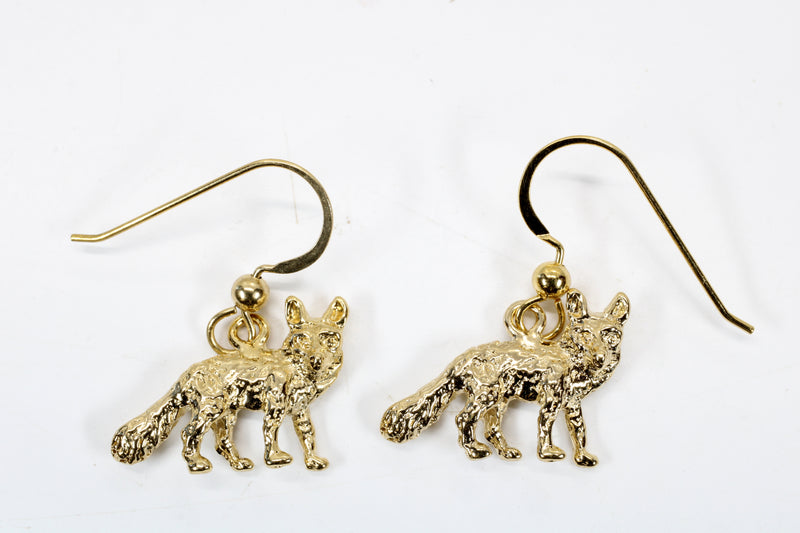 Gold Fox Dangle Earrings for her with 14kt Gold Vermeil Foxes