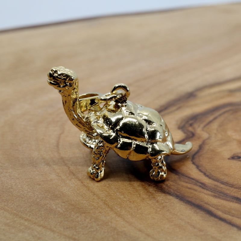 Galapagos Tortoise Necklace with three dimensional 14kt gold vermeil turtle