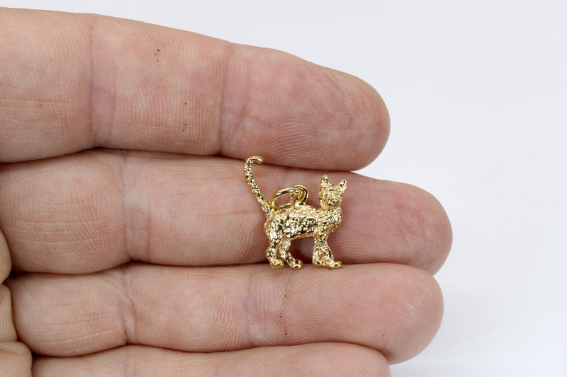 Gold Cat Charm with 14kt gold vermeil 3D House Cat