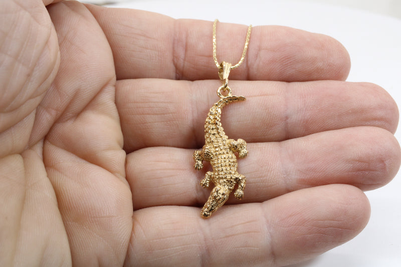 Large Gold Alligator Necklace for her in Solid 14kt Yellow Gold