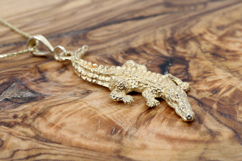 Large Gold Alligator Necklace for her in Solid 14kt Yellow Gold