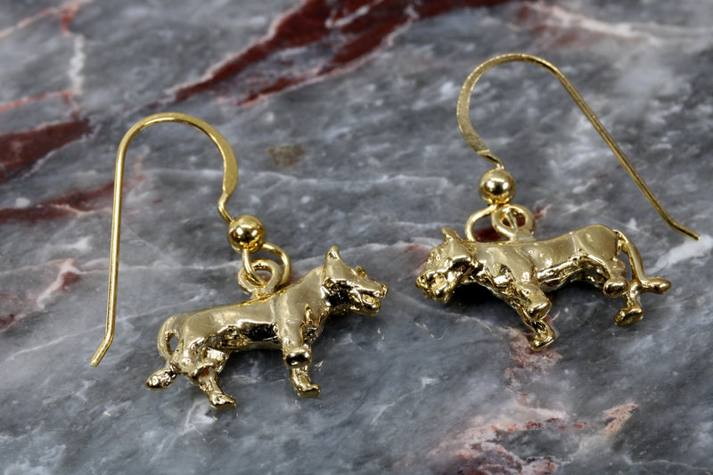 Gold Lioness Earrings for her in 14kt Gold Vermeil