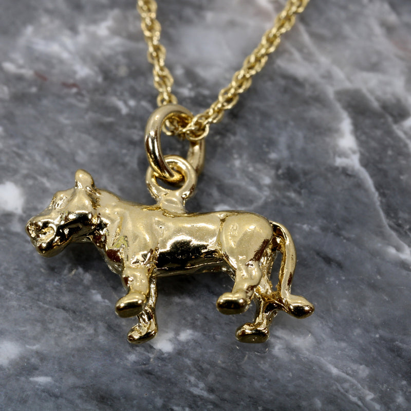 Gold Lioness Necklace for her in 14kt Gold Vermeil