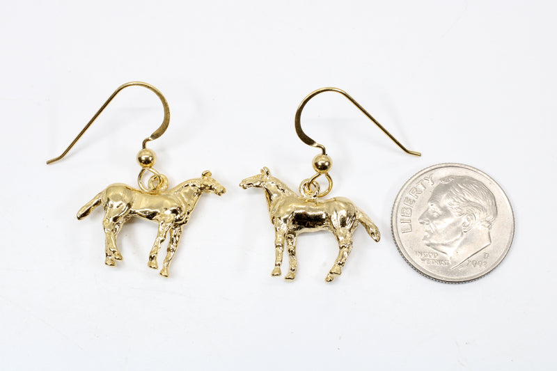 Horse Dangle Earrings with 14kt gold vermeil 3-D Quarter Horses