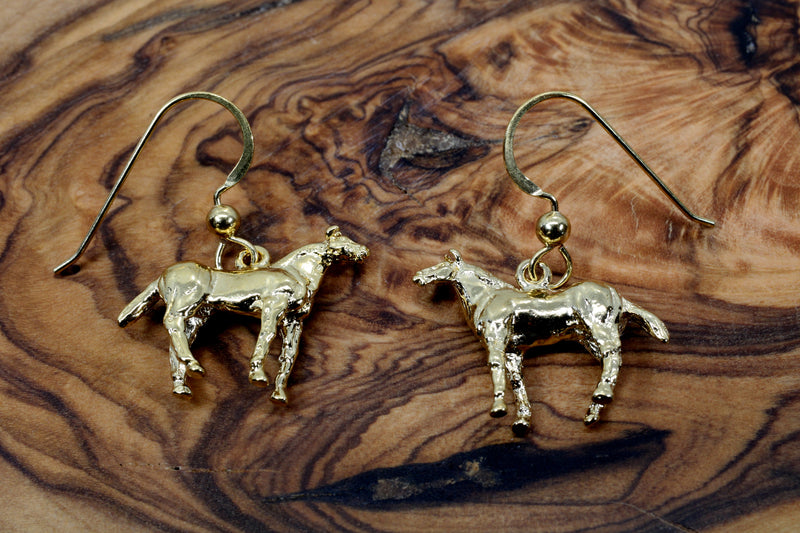 Horse Dangle Earrings with 14kt gold vermeil 3-D Quarter Horses