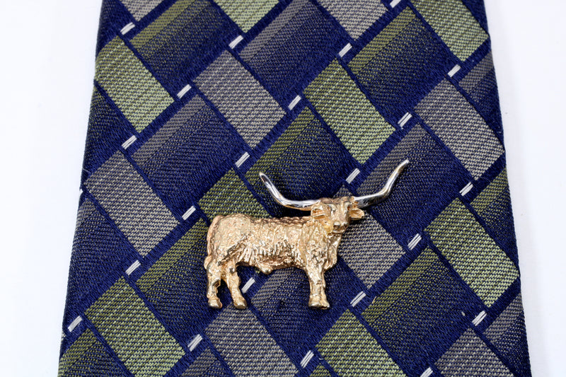 Texas Longhorn Tie Tack for him with a 14kt Solid Gold 2-D Longhorn