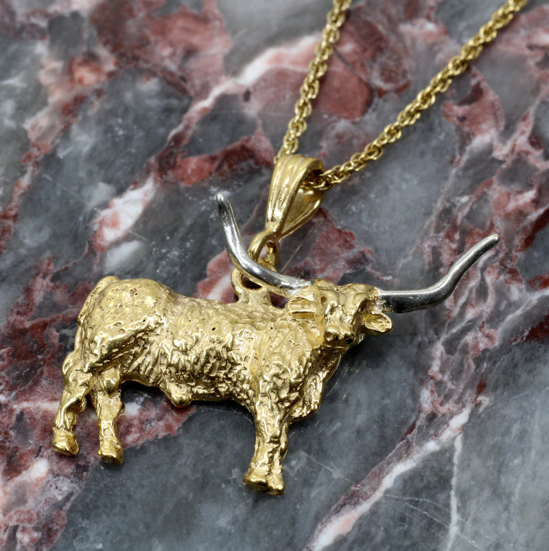 Gold Longhorn Necklace with 14kt Gold Vermeil Longhorn Body and Silver Horns