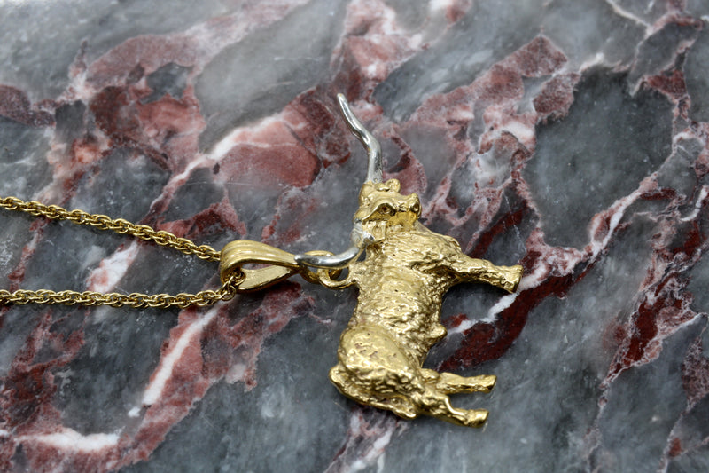Gold Longhorn Necklace with 14kt Gold Vermeil Longhorn Body and Silver Horns