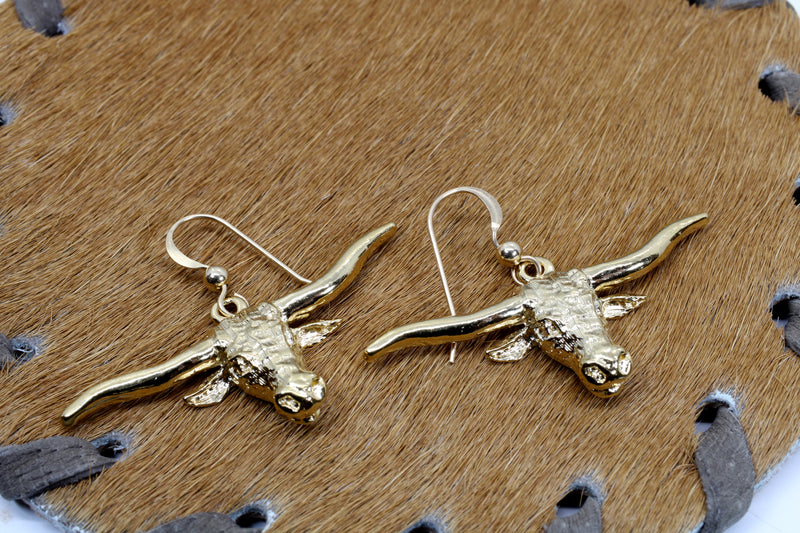 Gold Large Longhorn Head Earrings for Her made in 14kt Gold Vermeil