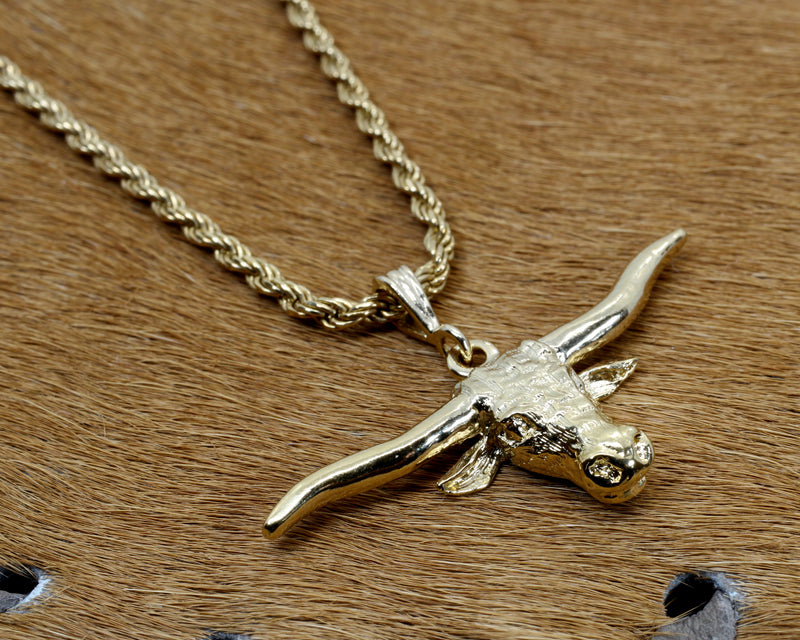 Texas Longhorn Head Necklace for him or her made in 14kt gold Vermeil
