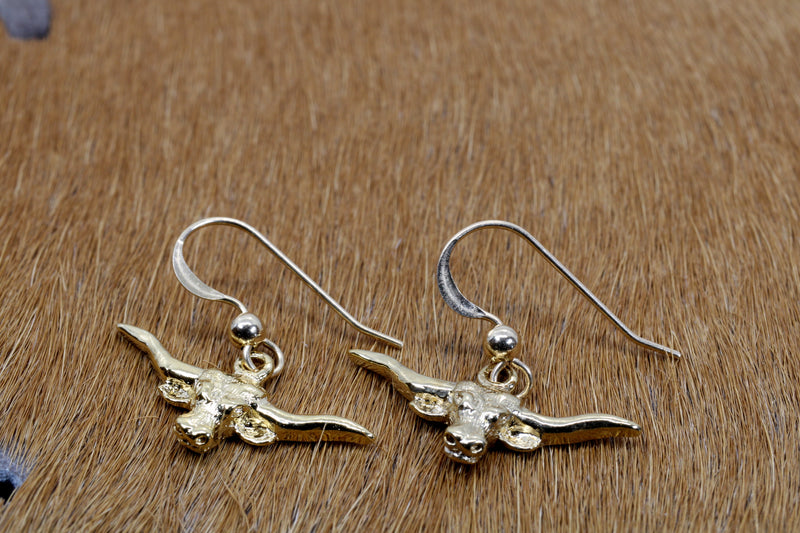 Gold Longhorn Head Earrings with Small Longhorns in 14kt Gold Vermeil