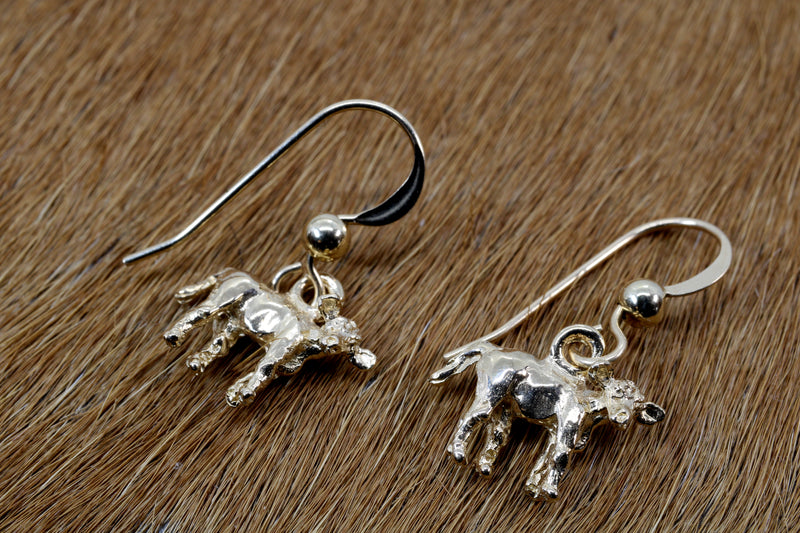 Gold Calf Earrings with 14kt Solid Gold Tiny Calves dangling on French wires