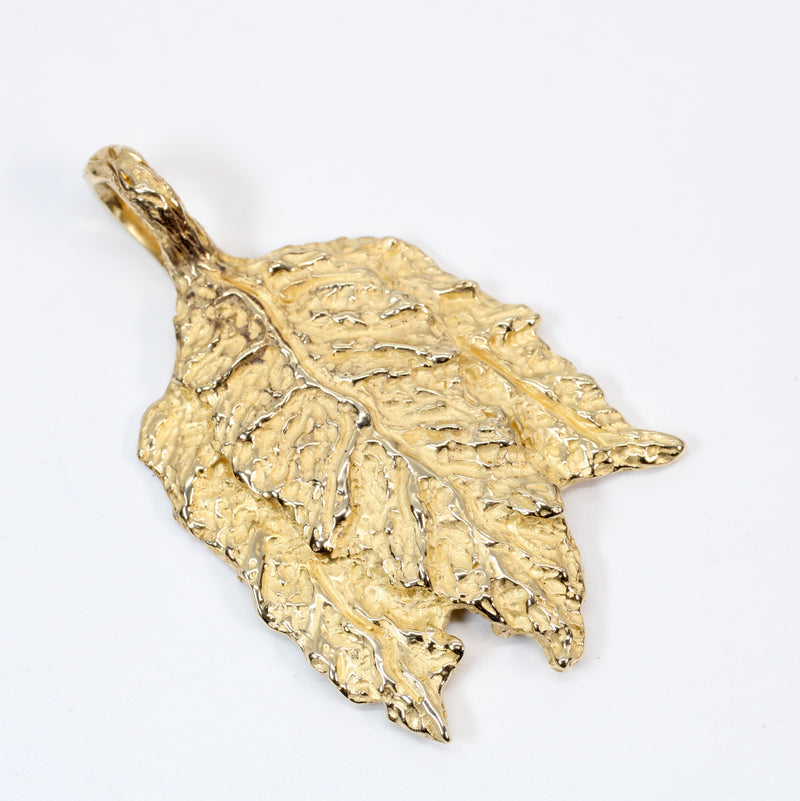 Gold Tobacco Leaf Necklace with solid 14kt gold Three Leaf Charm