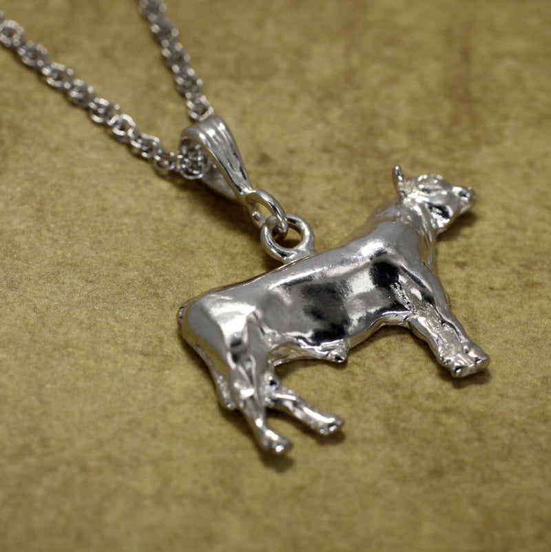 Silver Cow Charm, Antique Silver Cow Pendant, Animal Lover Charm, Farm Animal Pendant, Made in USA, 21mm - AB166