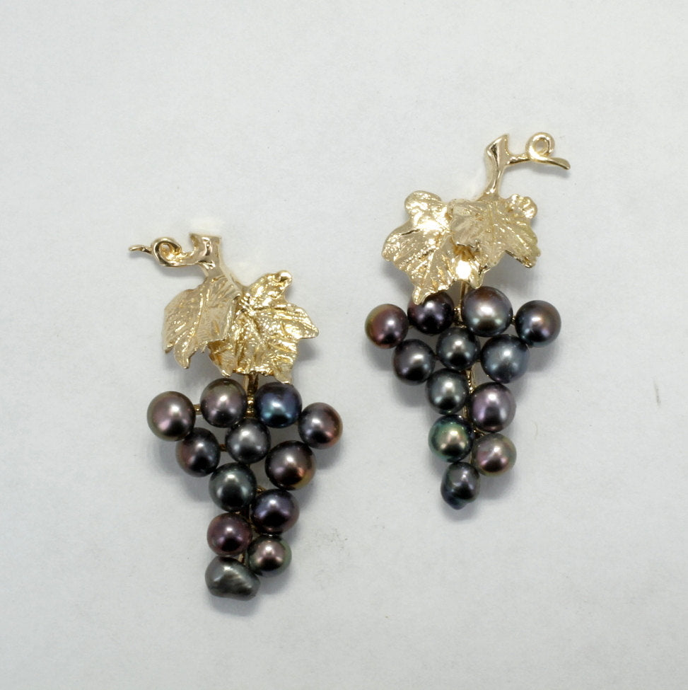 Natural Black Freshwater Pearl Grape Dangle Earrings - AAA Quality, Silver Hooks, Handmade Baroque Pearl Drop Earrings
