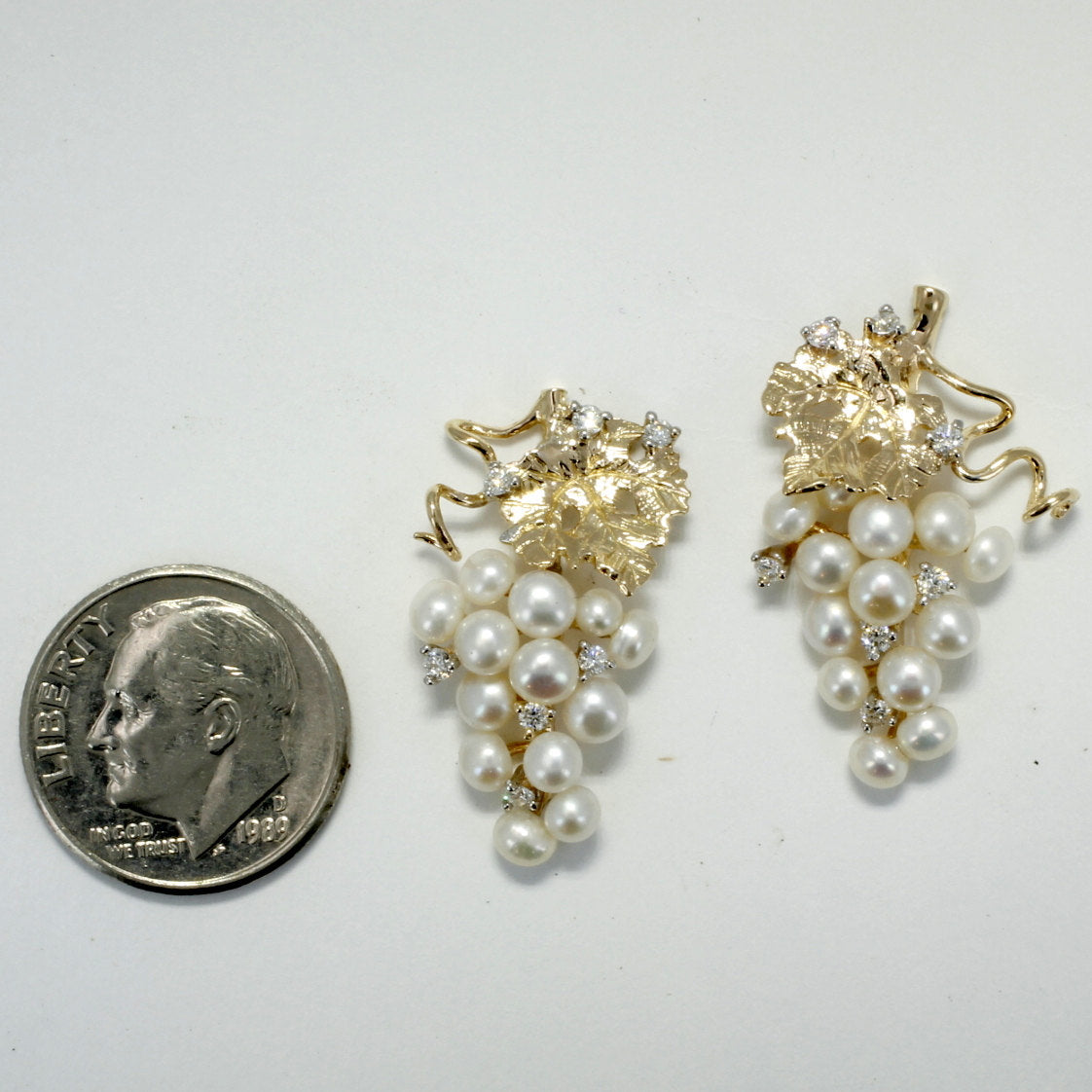 White Pearl Grape Cluster Earrings with Freshwater Pearls and