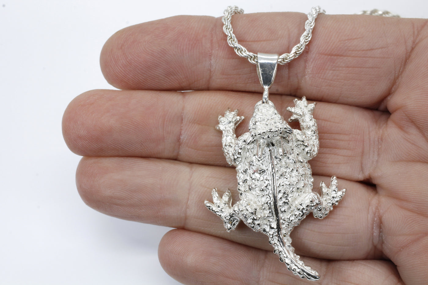 Large Silver Horned Toad Frog Llizard Necklace in 925 Sterling Silver –  Chris Chaney