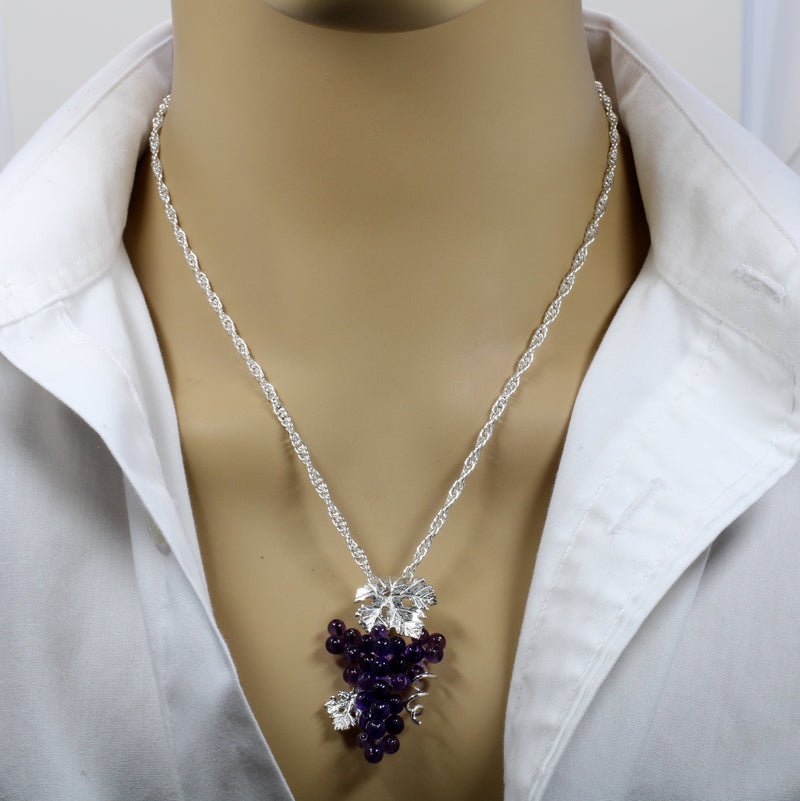 Large Amethyst Grape Cluster Necklace made in 925 Sterling Silver
