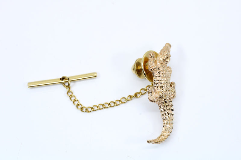 Large Alligator Tie Tack or Brooch in Solid 14kt Yellow Gold