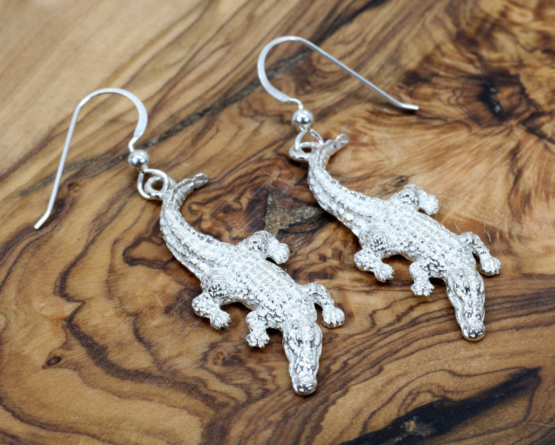 Large Alligator Dangle Earrings for her in solid 925 Sterling Silver