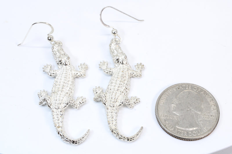 Extra Large Size Alligator Dangle Earrings in 925 Sterling Silver