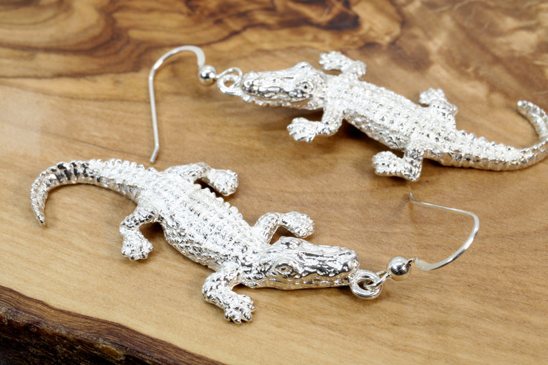 Extra Large Size Alligator Dangle Earrings in 925 Sterling Silver