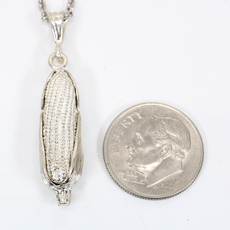 Larger Silver Corn Necklace with silver cob on 18"  chain