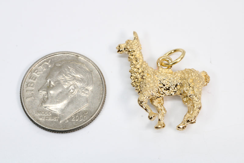 Larger Gold Alpaca Charm made in solid 14kt Yellow Gold for Alpaca Lover