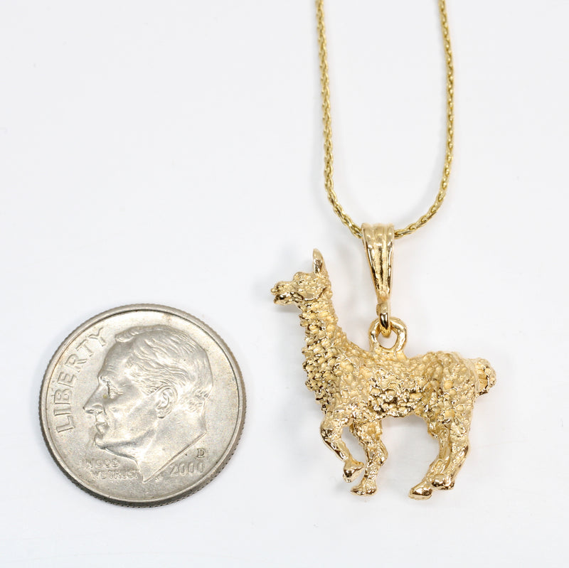 Large Llama Necklace with Solid 14kt Gold 3-D Life-Like Llama for Her