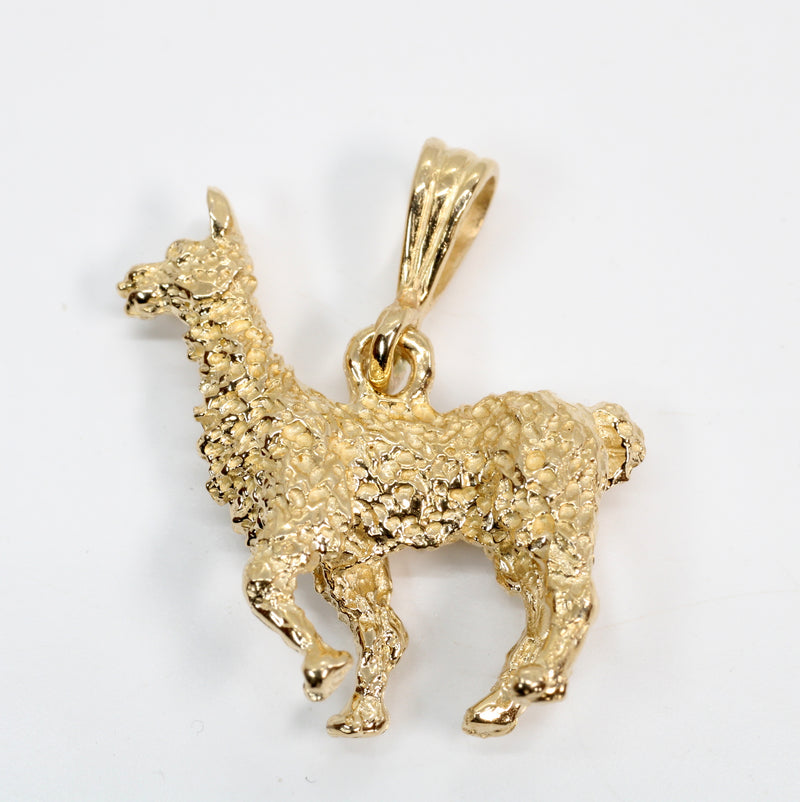 Large Gold Alpaca Necklace with Solid 14kt Gold Life-Like 3-D Alpaca