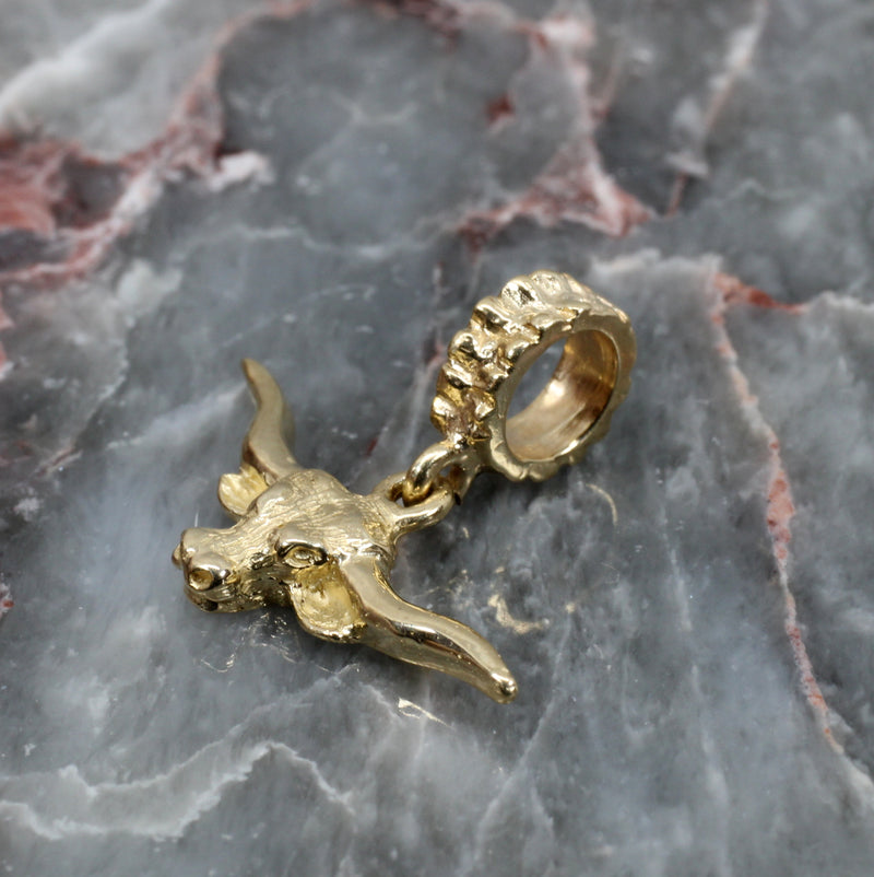 Gold Longhorn Head Slide charm for her slide bracelet in solid 14kt Gold