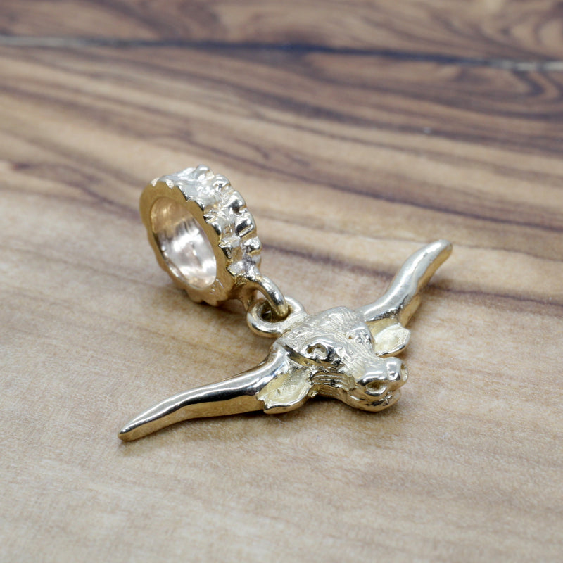 Gold Longhorn Head Slide charm for her slide bracelet in solid 14kt Gold